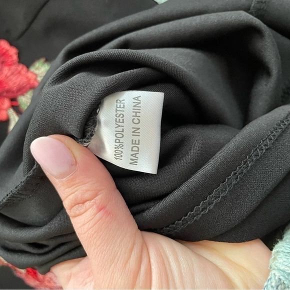 SEEK the Label | Black Floral Embroidered Mesh Panel Deep V Bodycon Dress Small - Picture 5 of 6